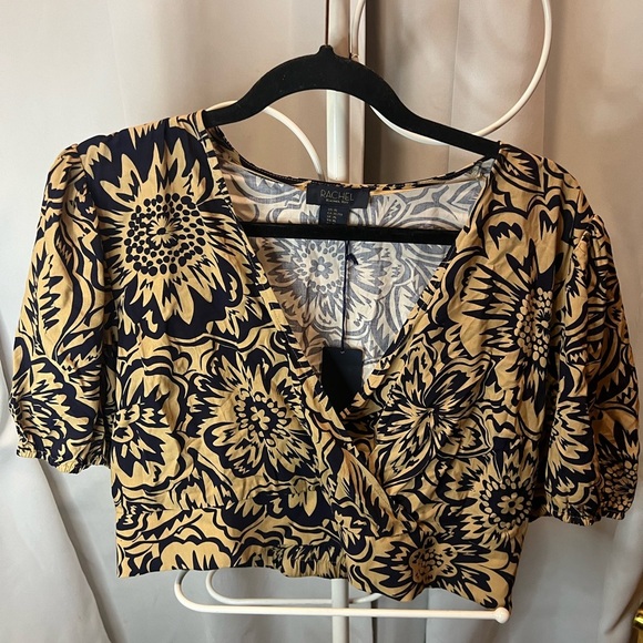 RACHEL | Rachel Roy Beige and Black /Crop Shirt Faux Wrap Size Extra  Large - Picture 1 of 4